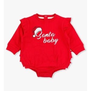 Rufflebutts Santa Baby‎ Red Sweatshirt Bubble Romper 6-12M